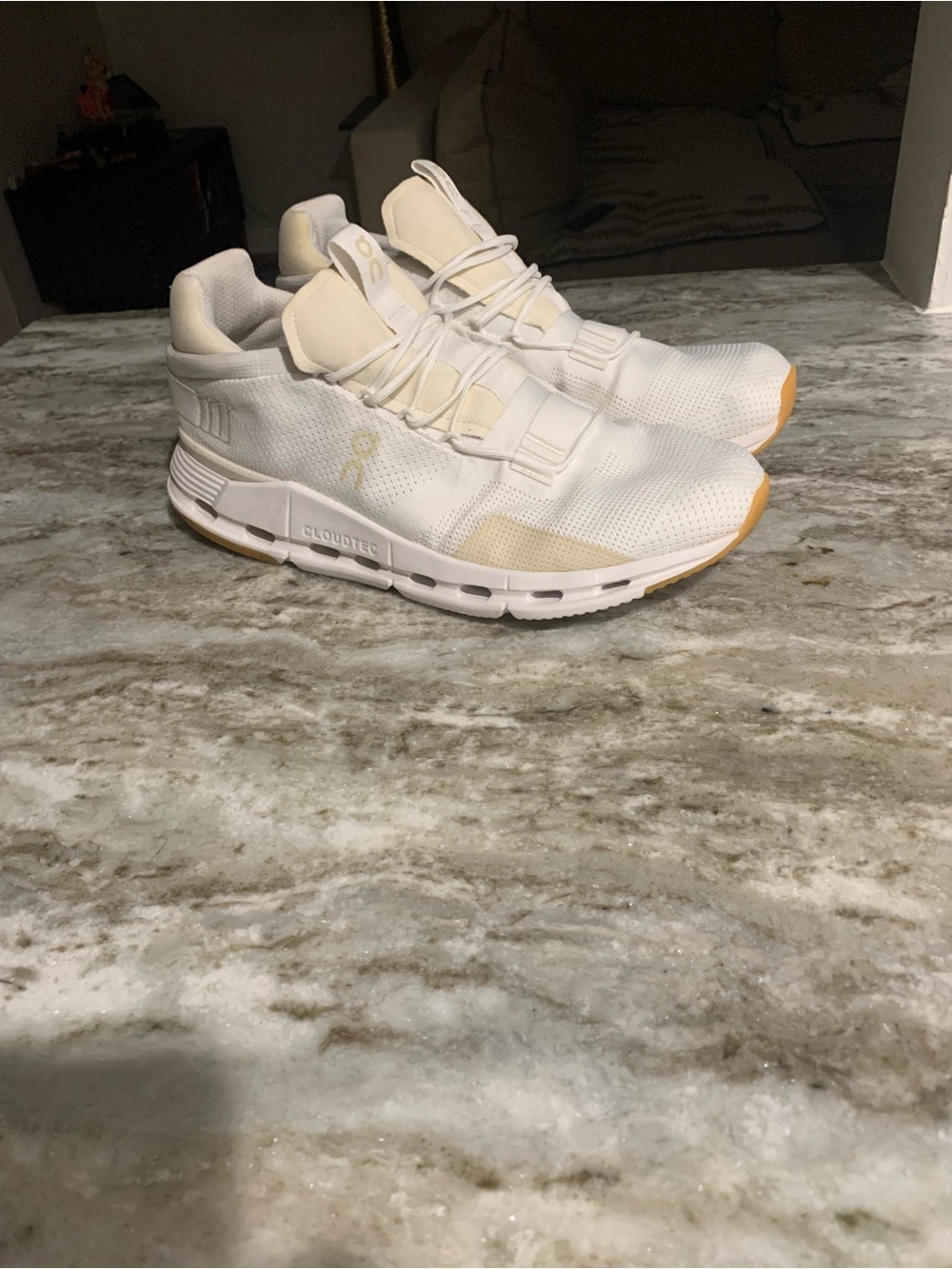 On Running White and Tan Men's CloudTec Sneakers